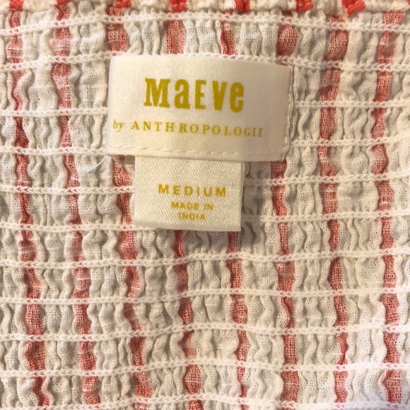 Maeve By Anthropologie Striped Smocked Cross Back Crop Top Red White sz M - Picture 3 of 4